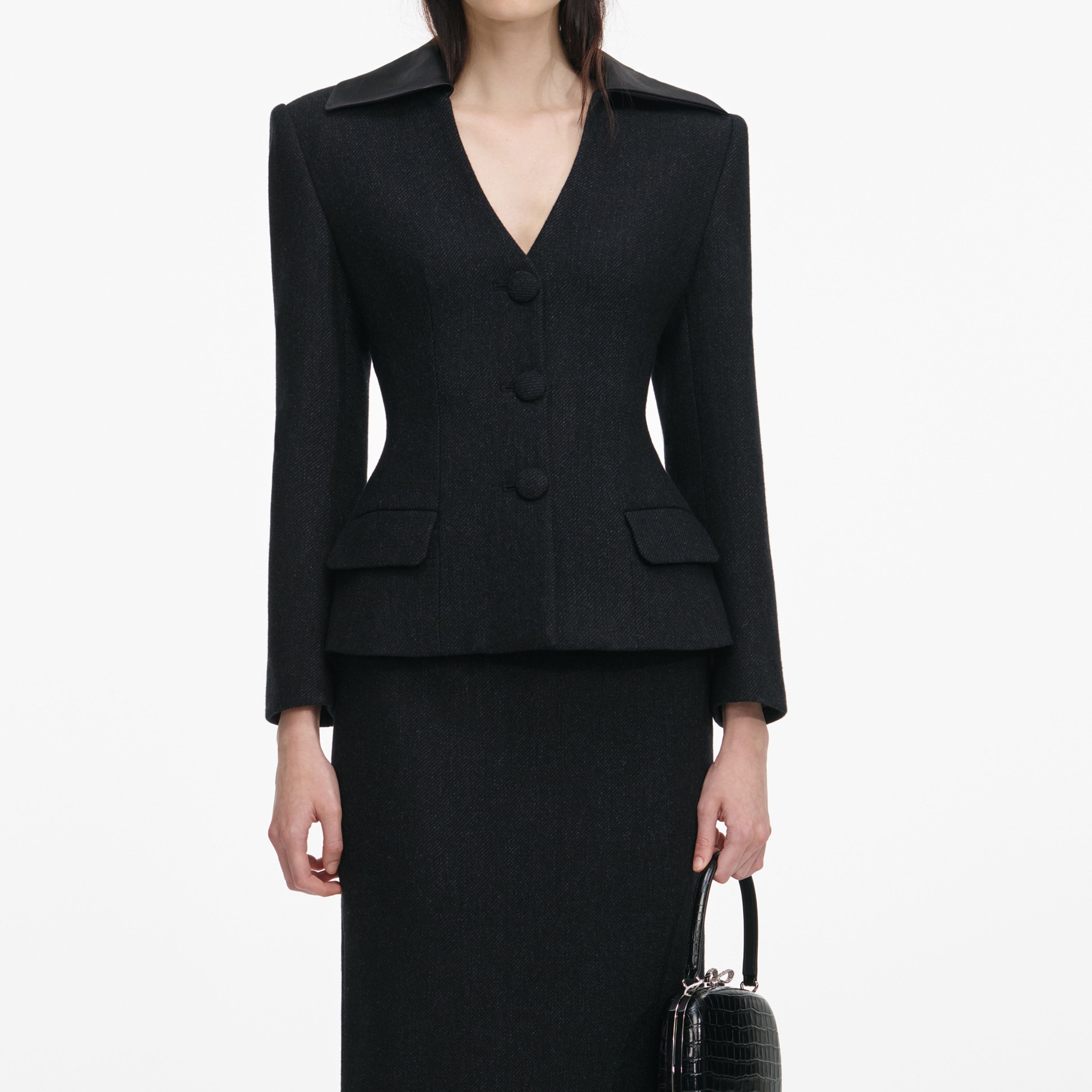 Black Blazer Tailored Midi Dress