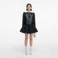 Black Leather Contrast Collar Jacket