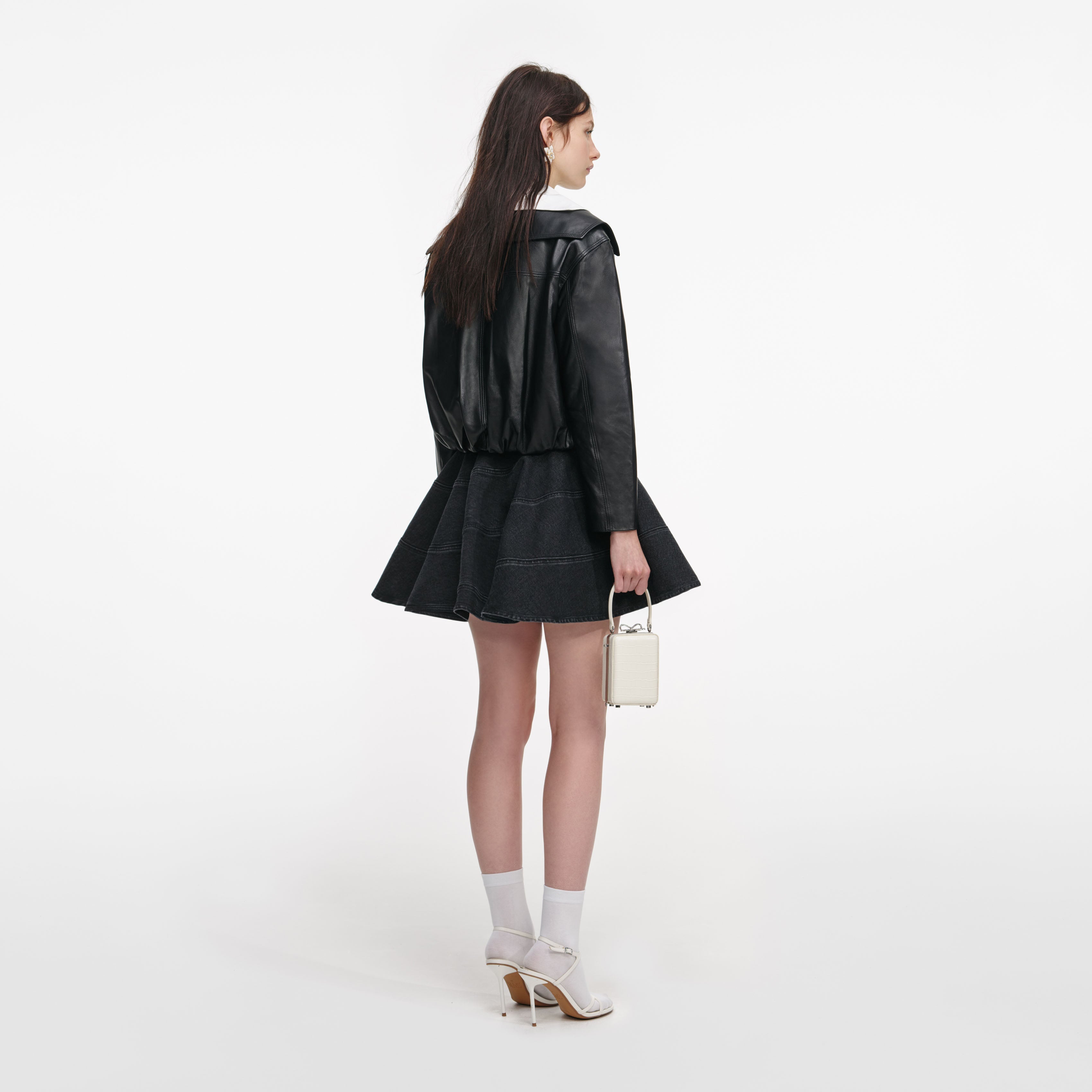 Black Leather Contrast Collar Jacket