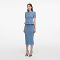 Blue Peplum Knit Midi Dress