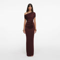 Brown Draped Knit Midi Dress