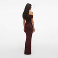 Brown Draped Knit Midi Dress