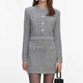 Grey Fluffy Knit Mini Skirt