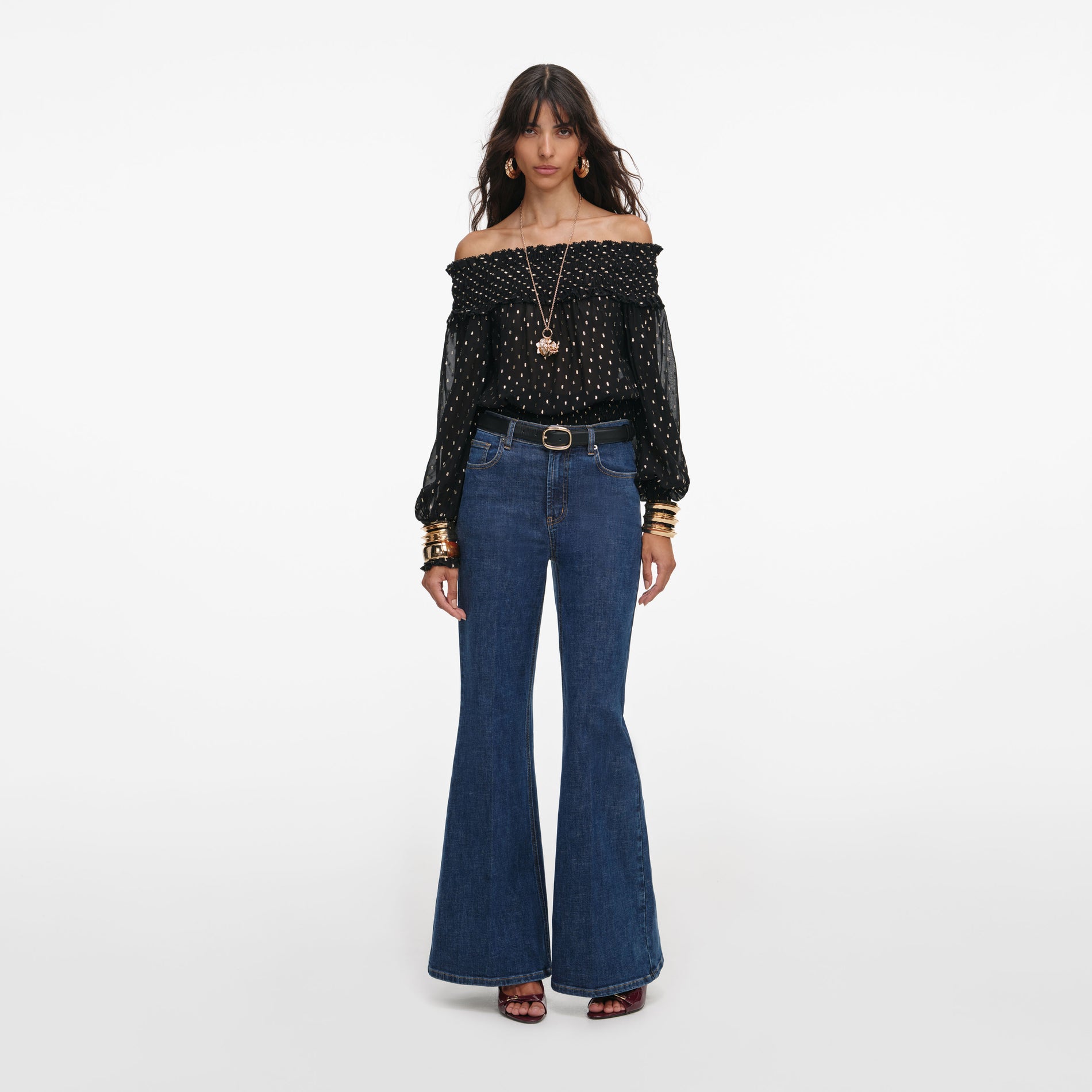 Black And Gold Chiffon Top