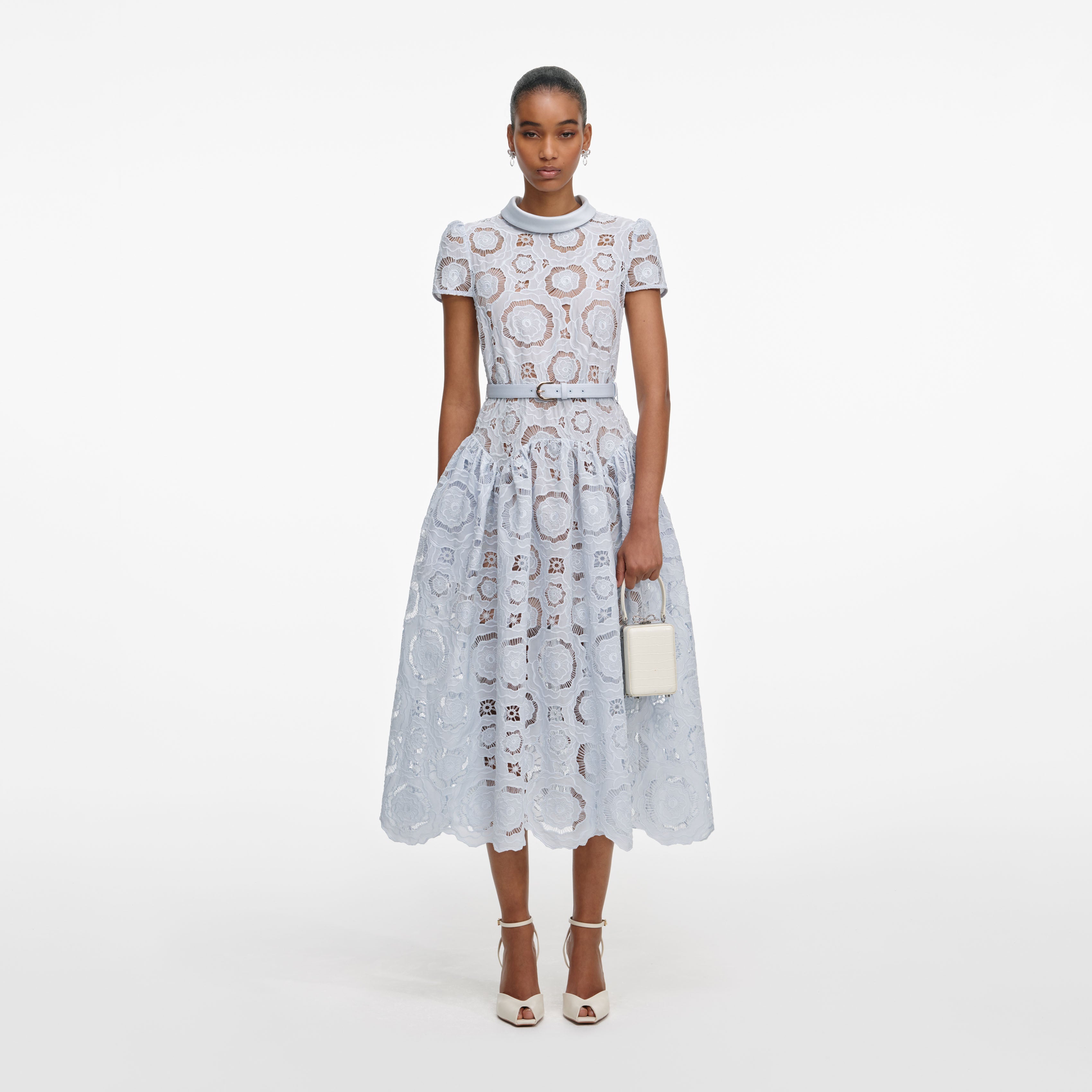 Blue Floral Lace  Midi Dress