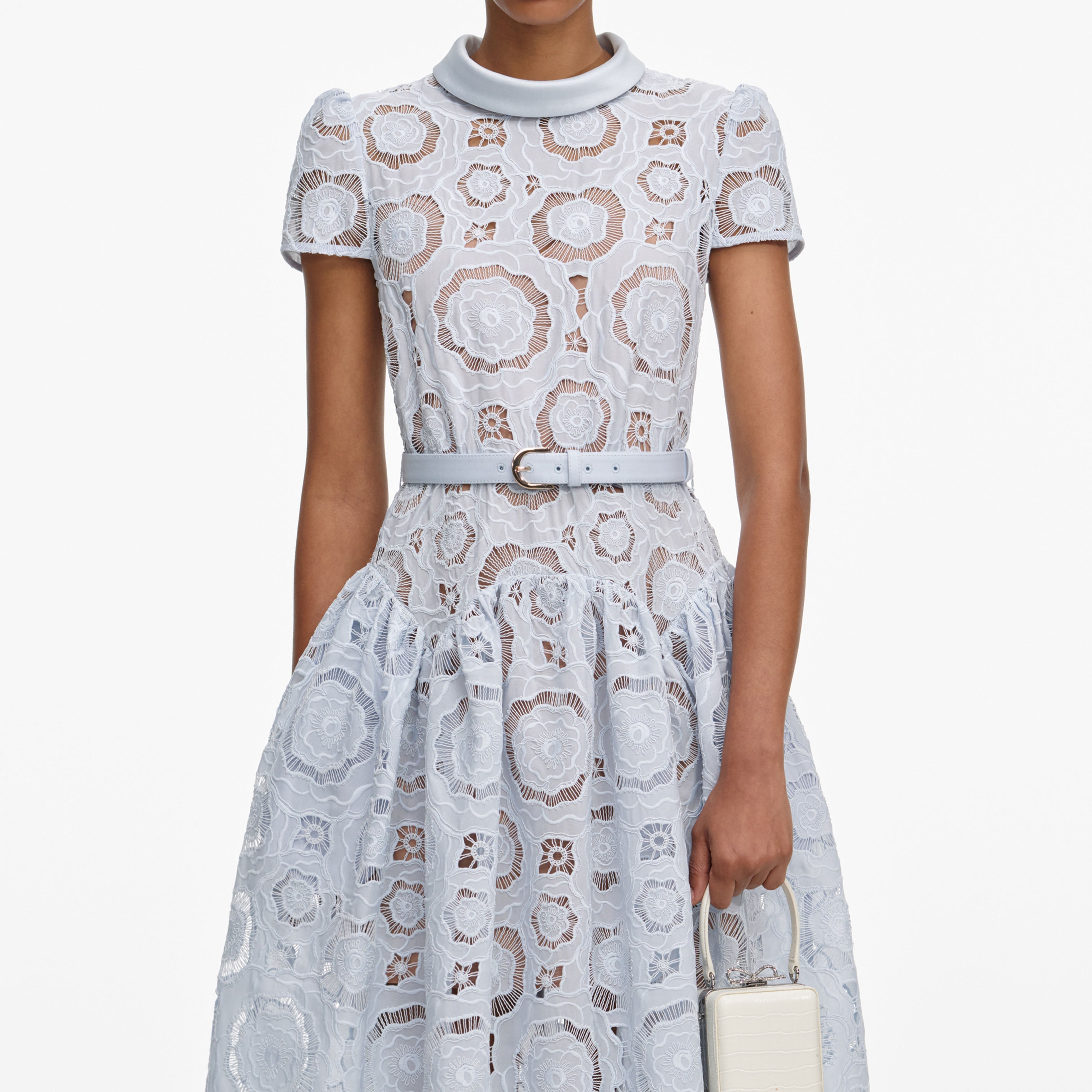 Blue Floral Lace  Midi Dress