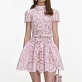 Pink Floral Lace  Mini Dress