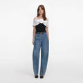 Black Crepe Flower Top