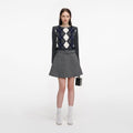 Grey Herringbone Flared Mini Skirt
