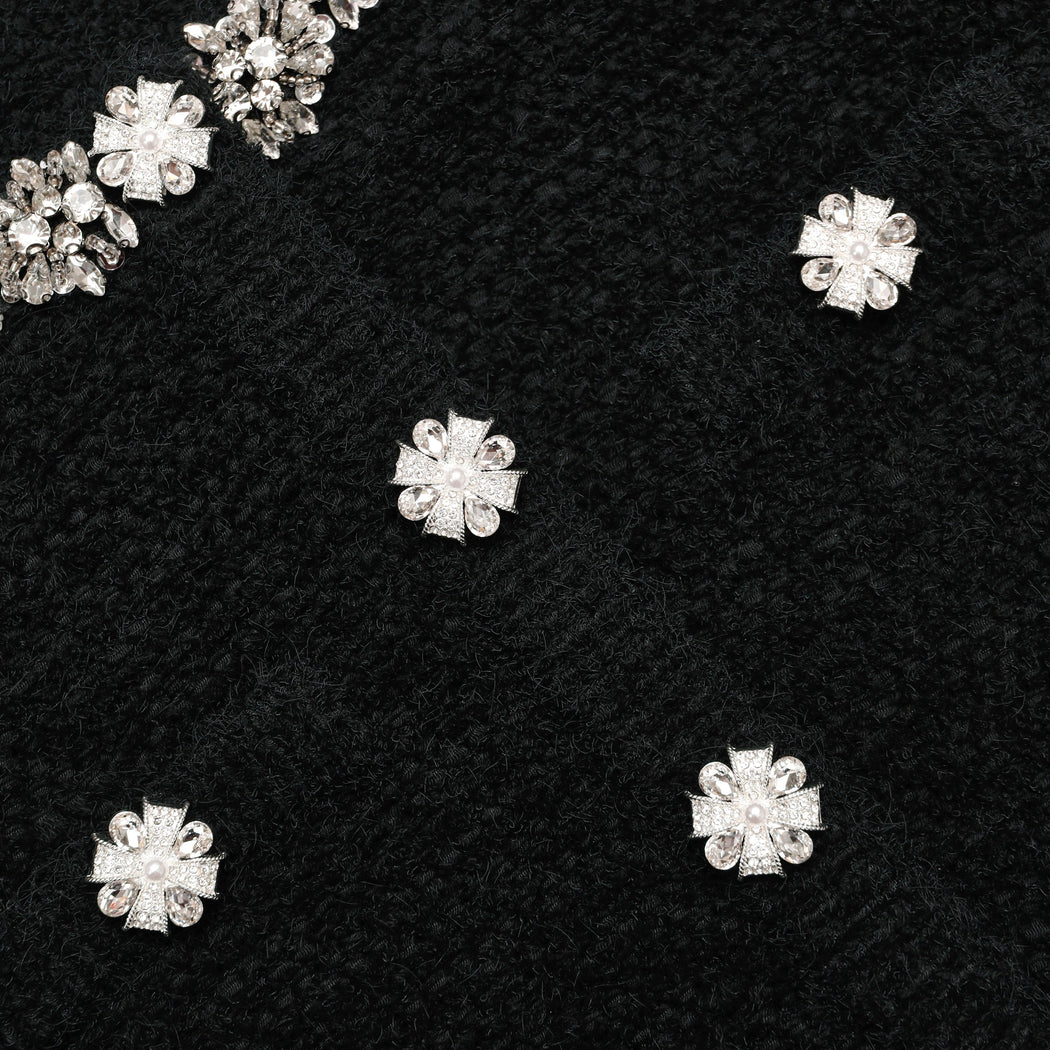 A close up of the fabric for the Black Crystal Trim Cardigan