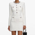 Cream Crystal Trim Knit Mini Dress