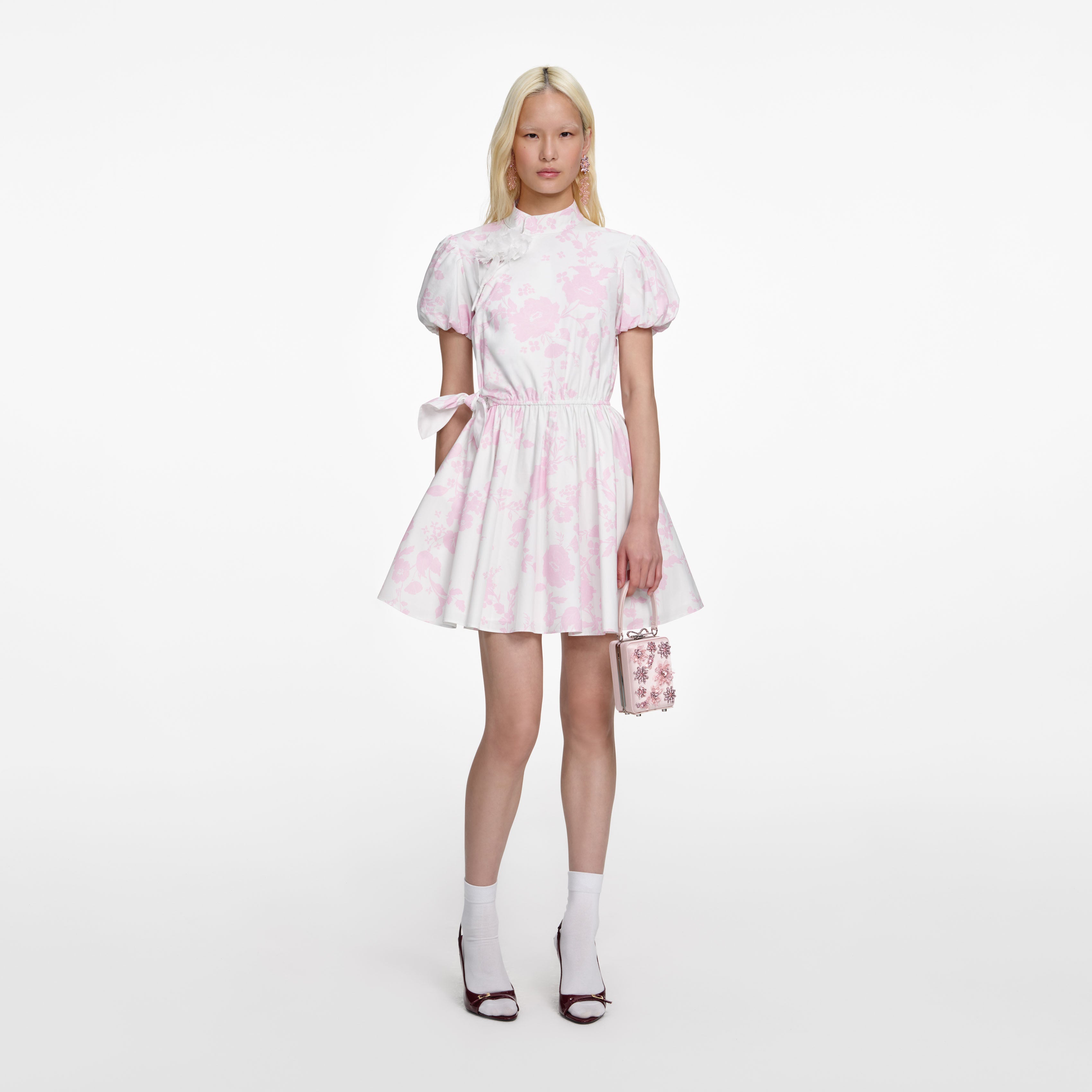 Pink Floral Cotton Drape Mini Dress