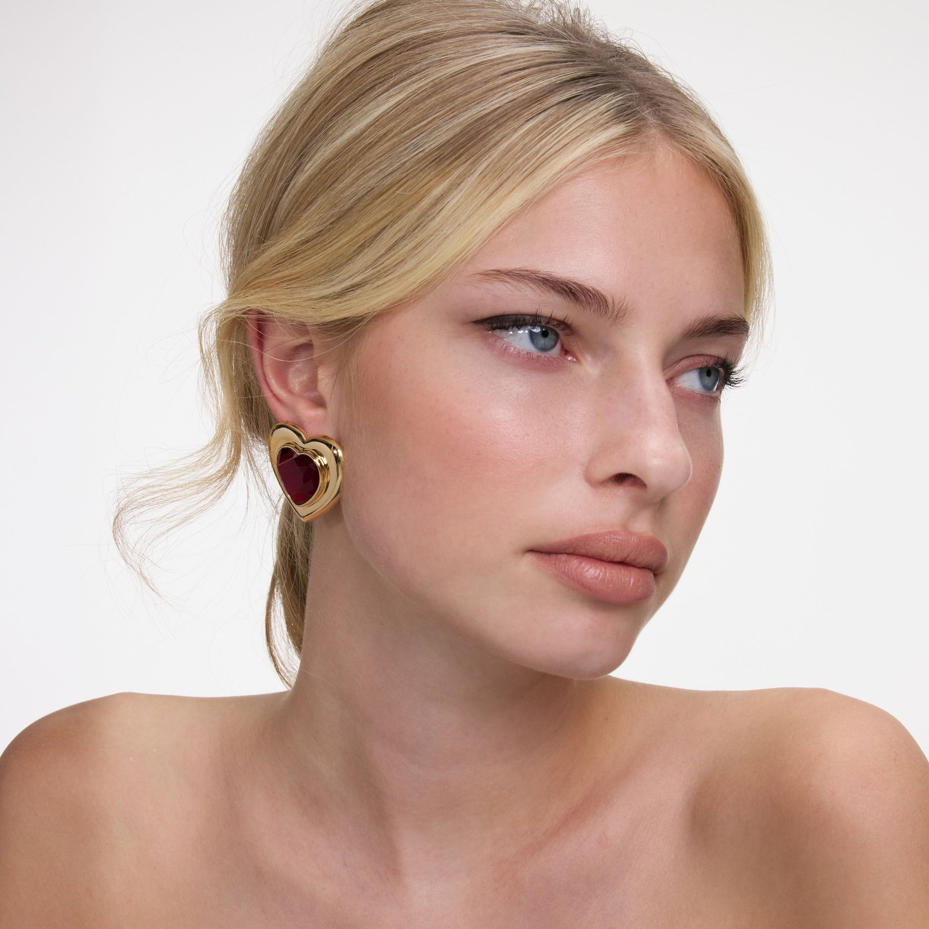 Gold Red Heart Earrings