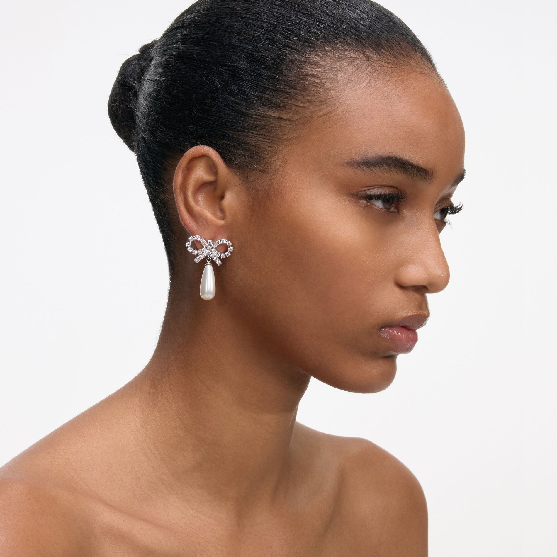 Crystal Bow Pearl Earrings