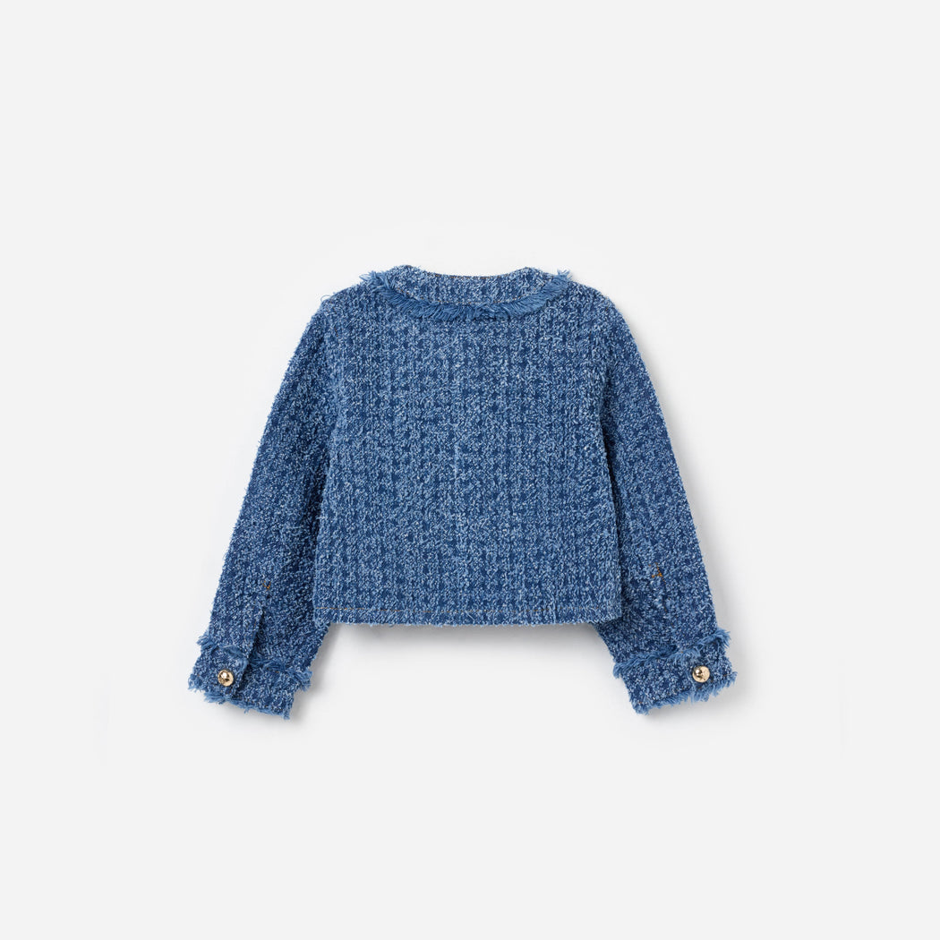 Textured Denim Heart Trim Jacket