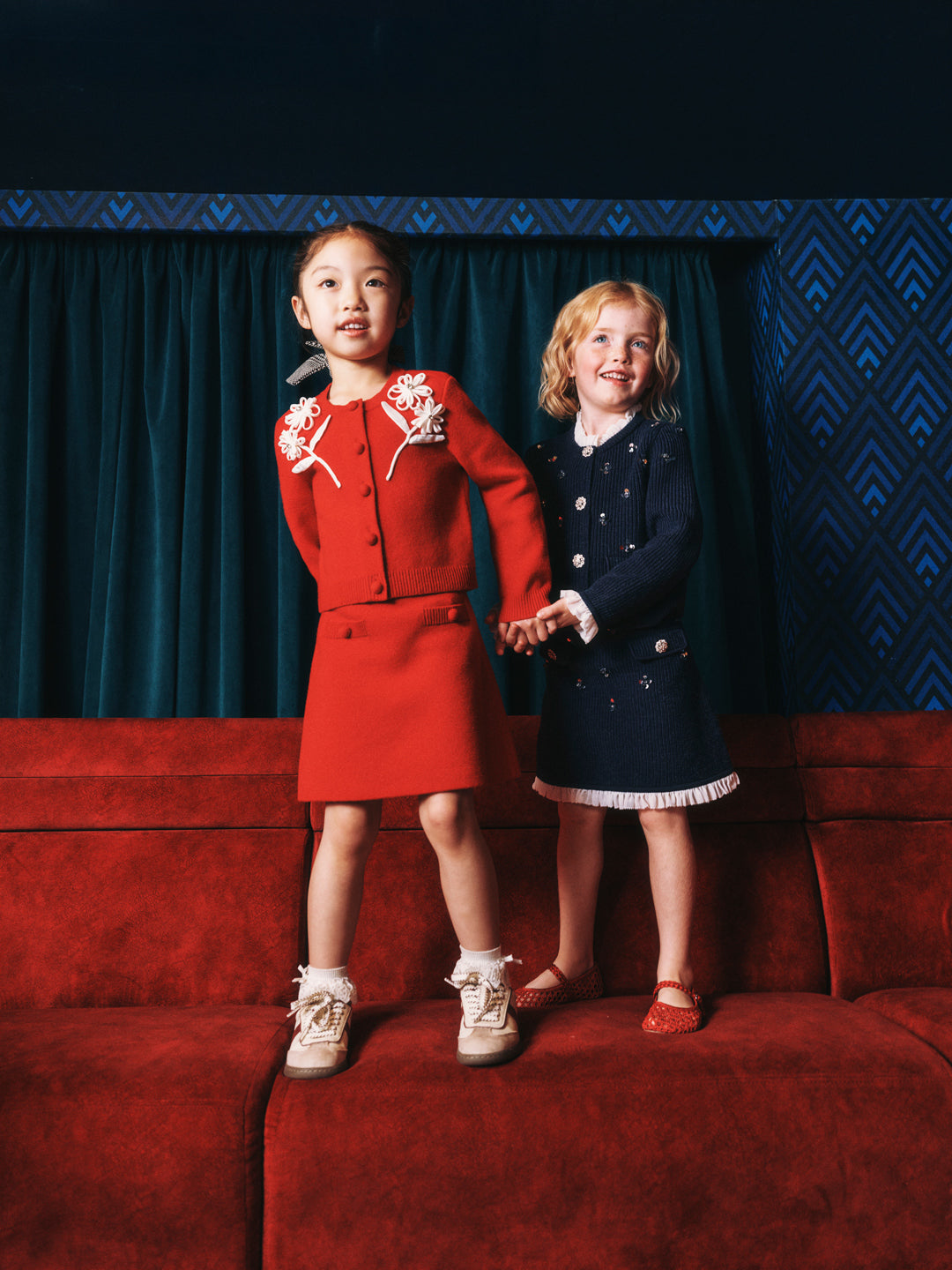 Navy Embellished Knit Skirt