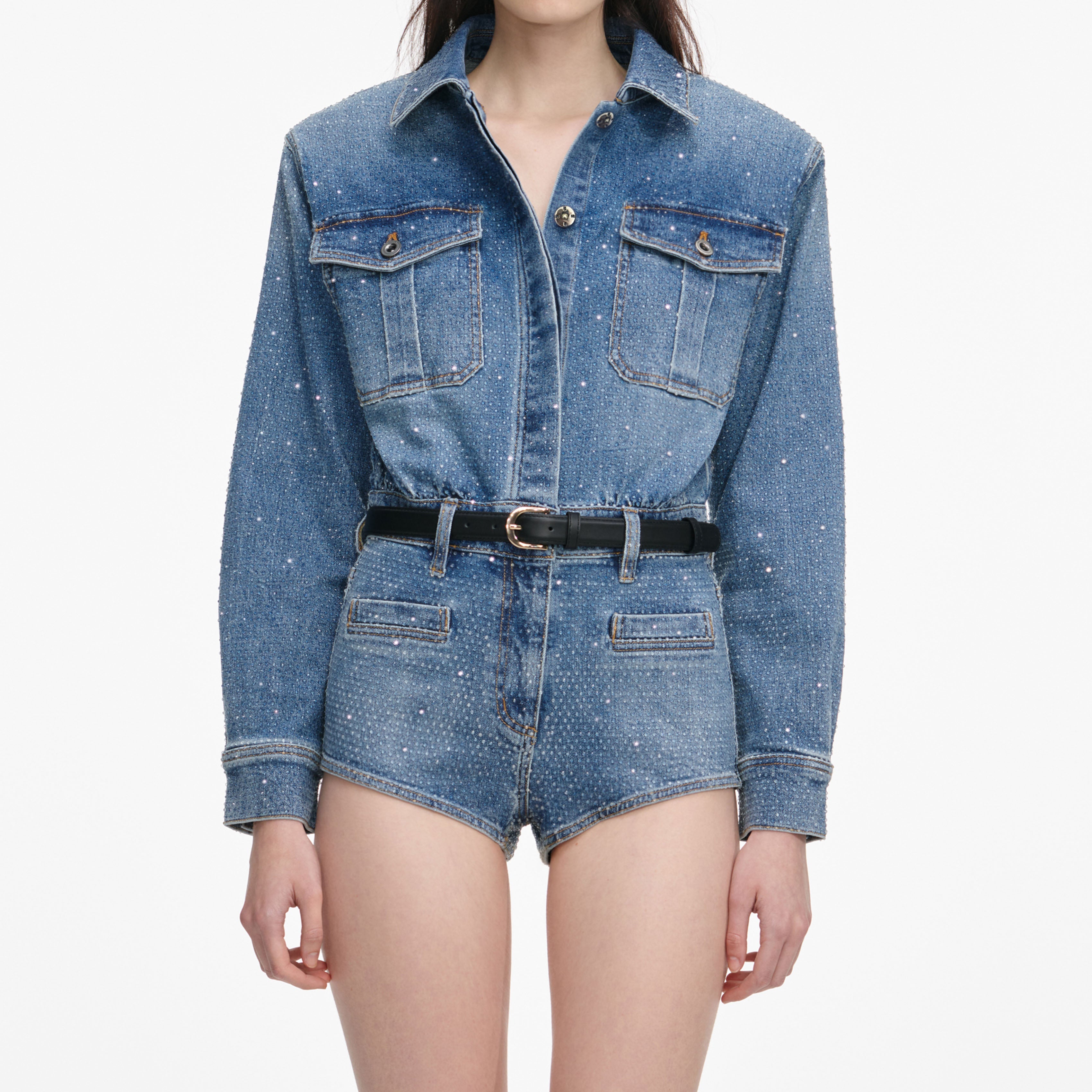 Rhinestone Denim Playsuit