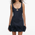 Indigo Denim 3D Flower Mini Dress