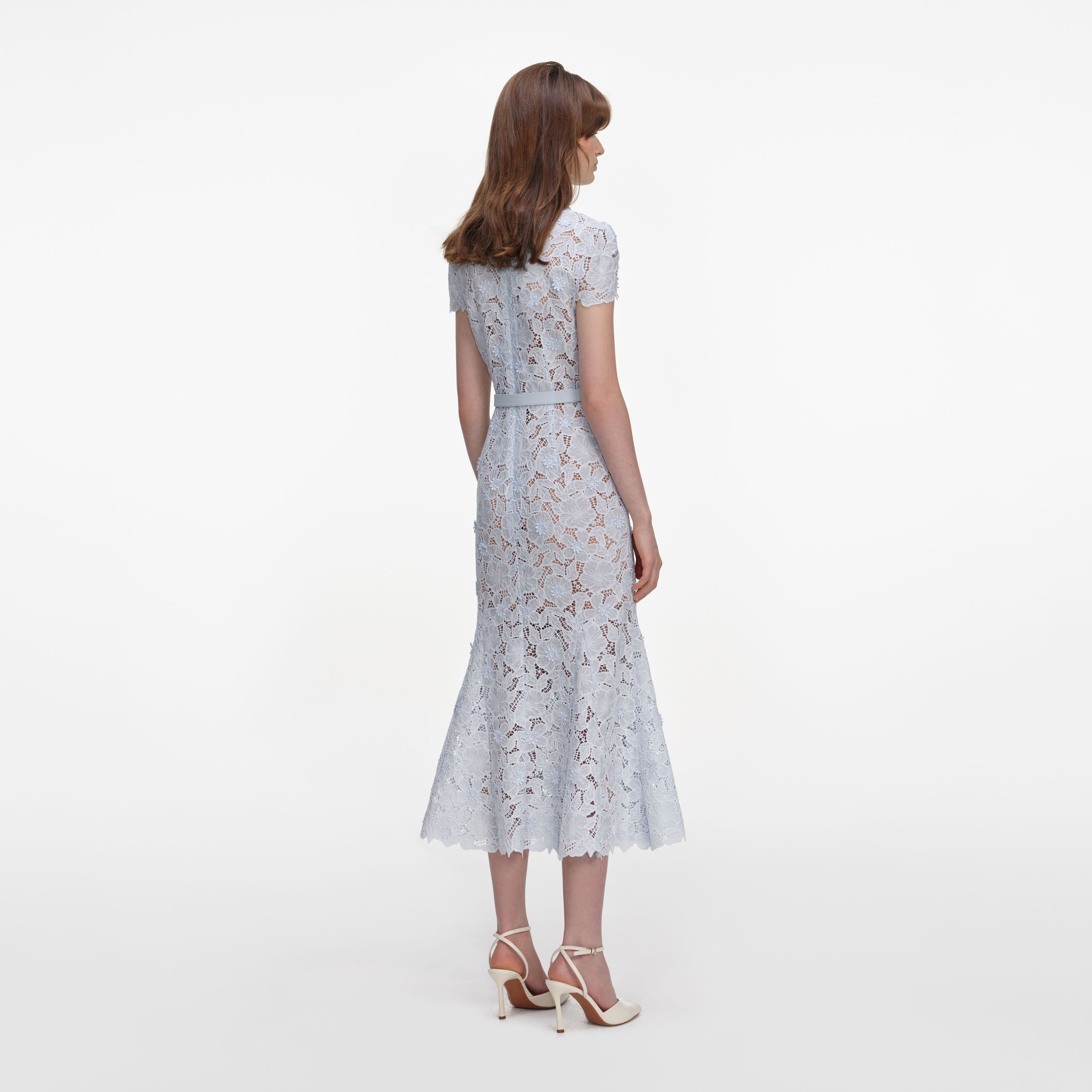 Blue Guipure Lace Midi Dress