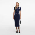 Navy Crochet Flower Knit Midi Dress