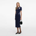 Navy Crochet Flower Knit Midi Dress