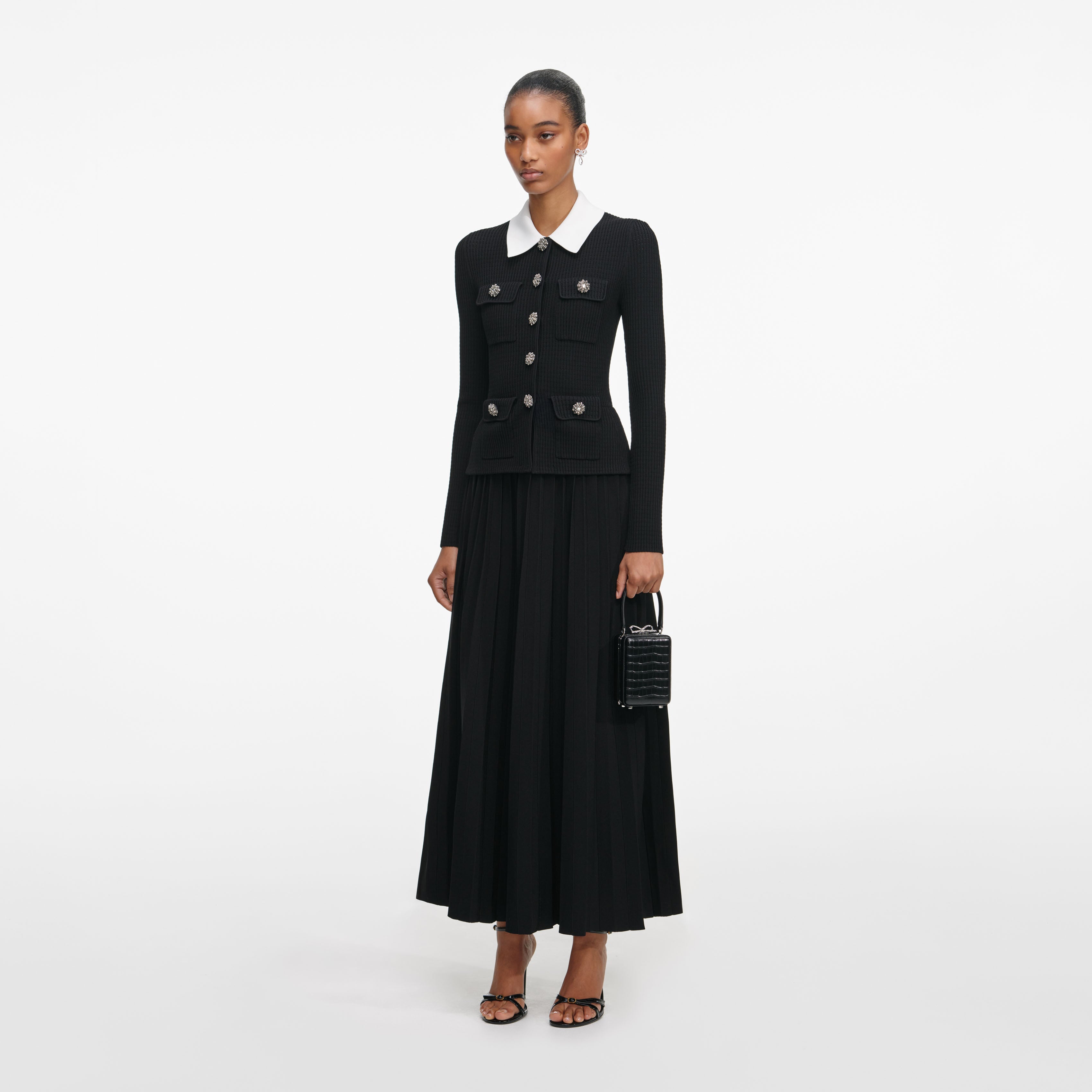 Black Tailored Knit Midi Dress
