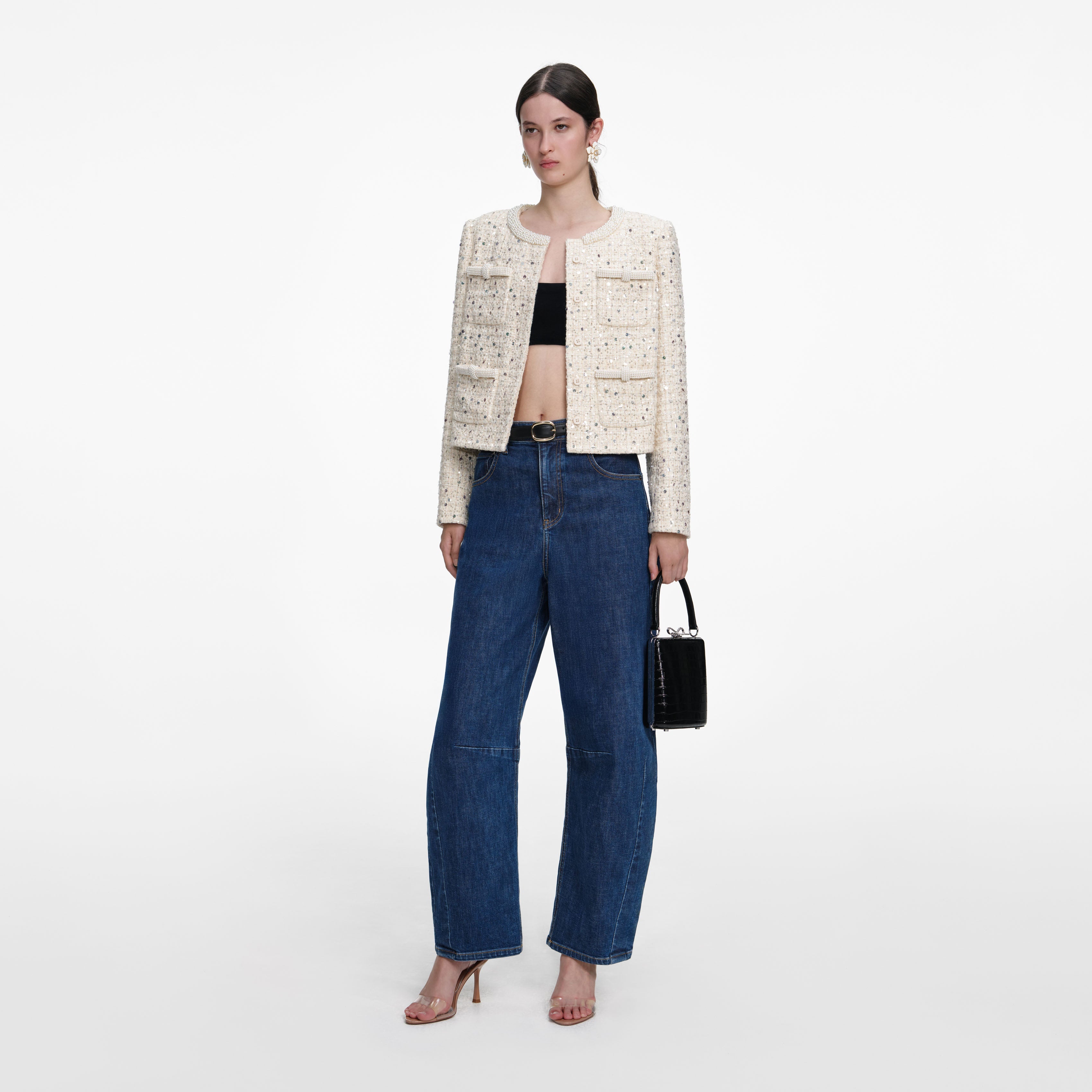 Cream Embellished Boucle Jacket