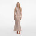 Silver Rhinestone Mesh Midi Dress