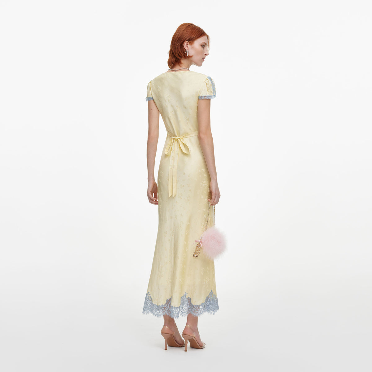 Yellow Viscose Lace Midi Dress
