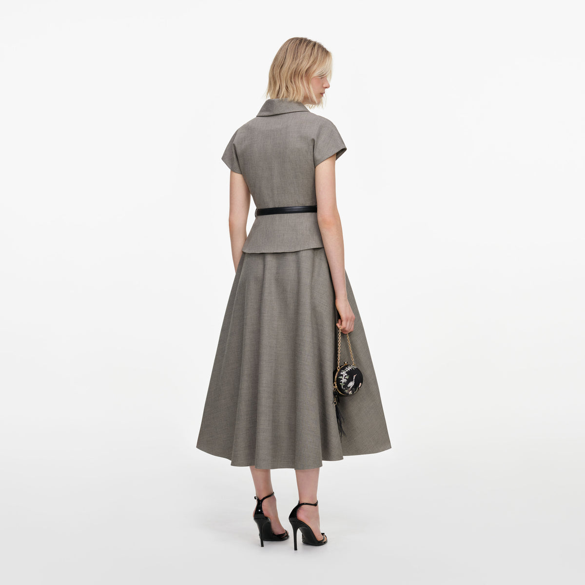 Brown Twill Brooch Midi Dress