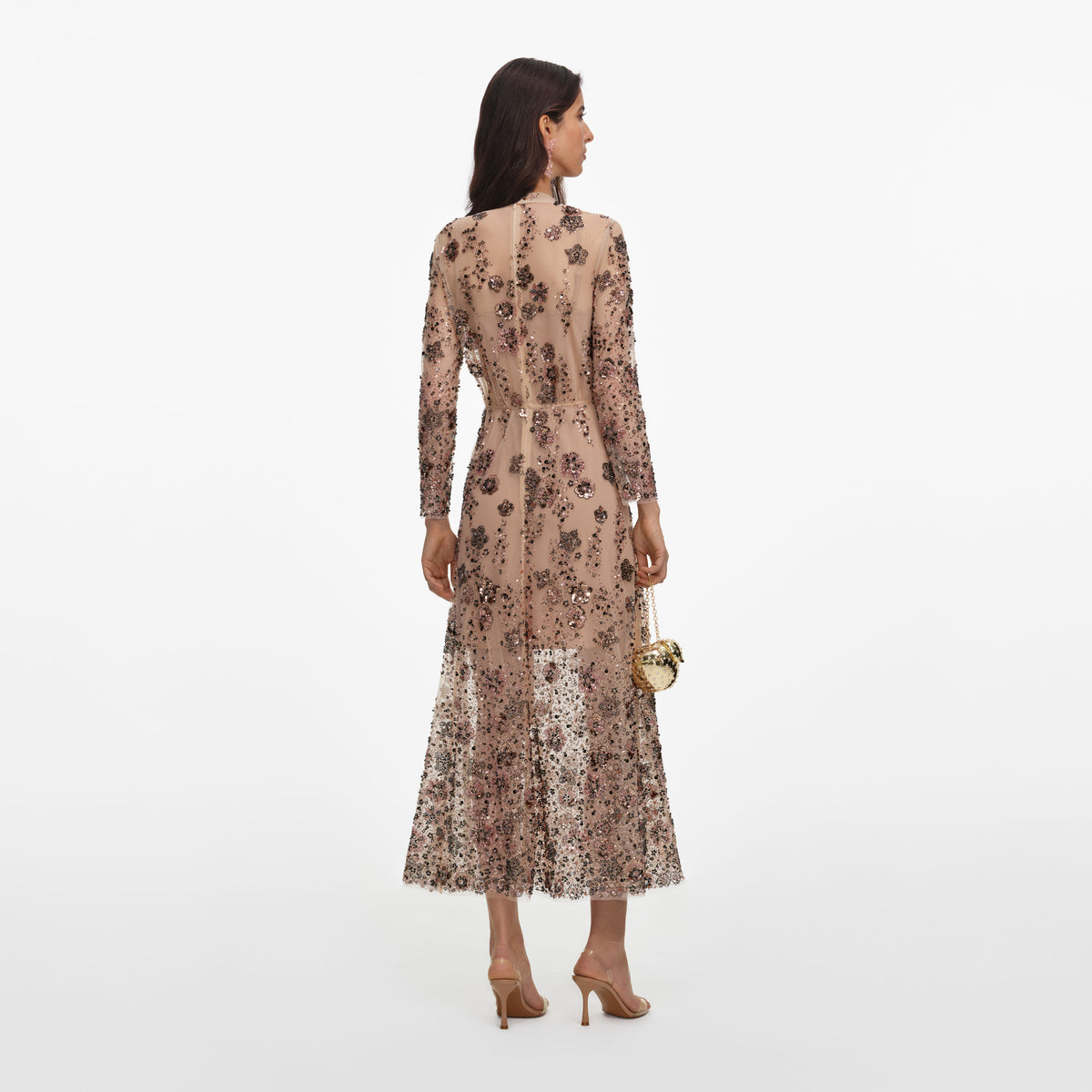 Beige Sequin Embellished Midi Dress