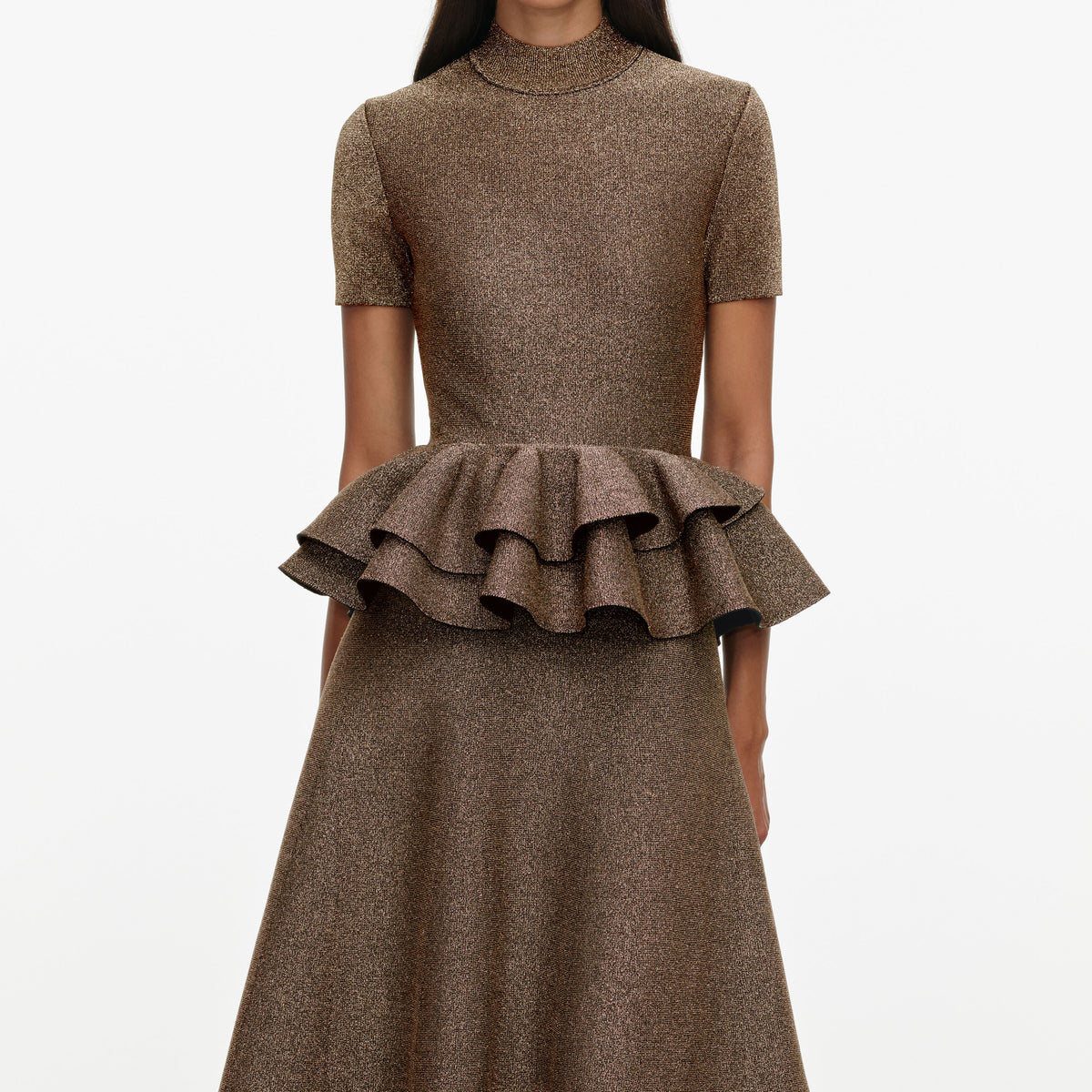 Bronze Peplum Knit Midi Dress