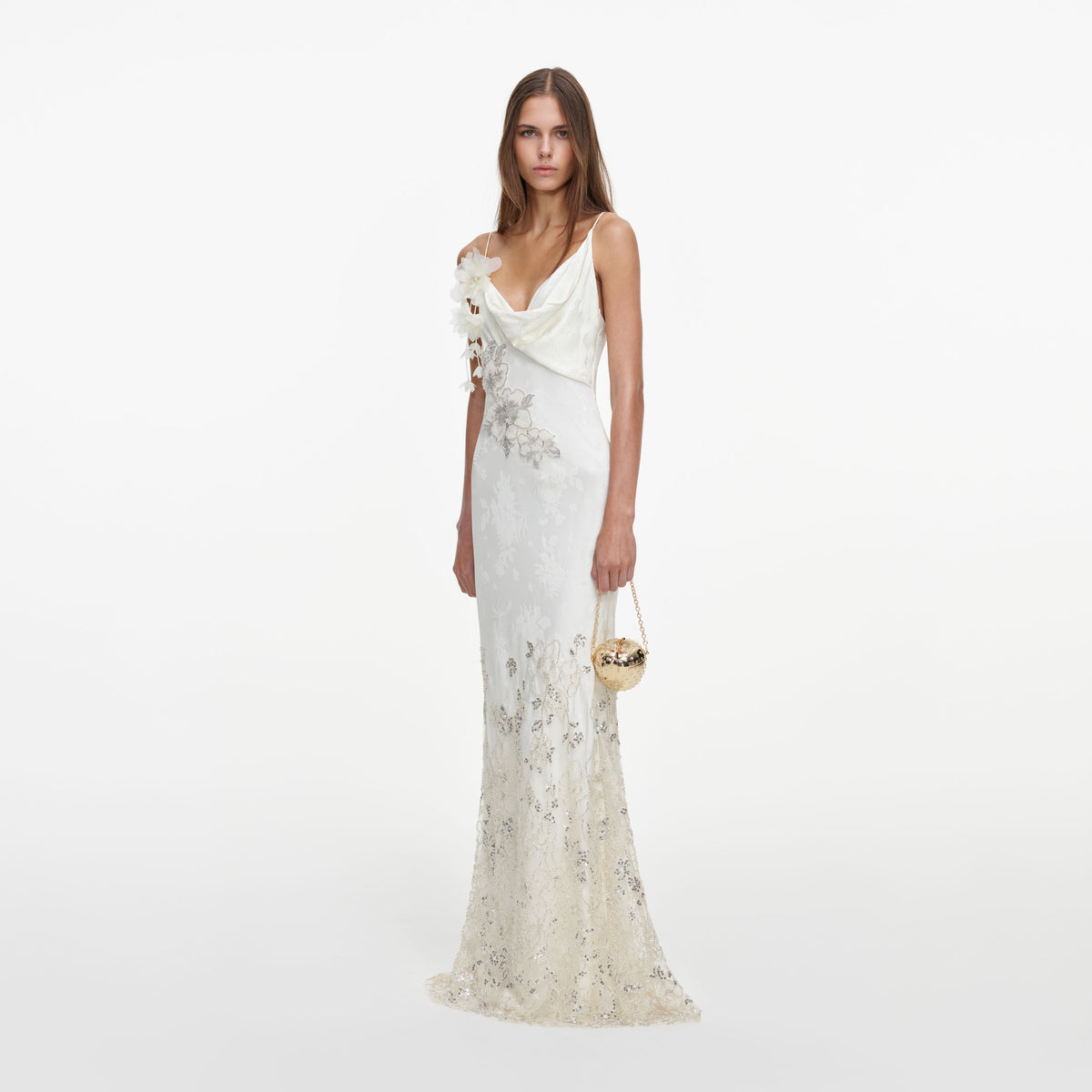 Cream Embellished Floral Maxi Dress