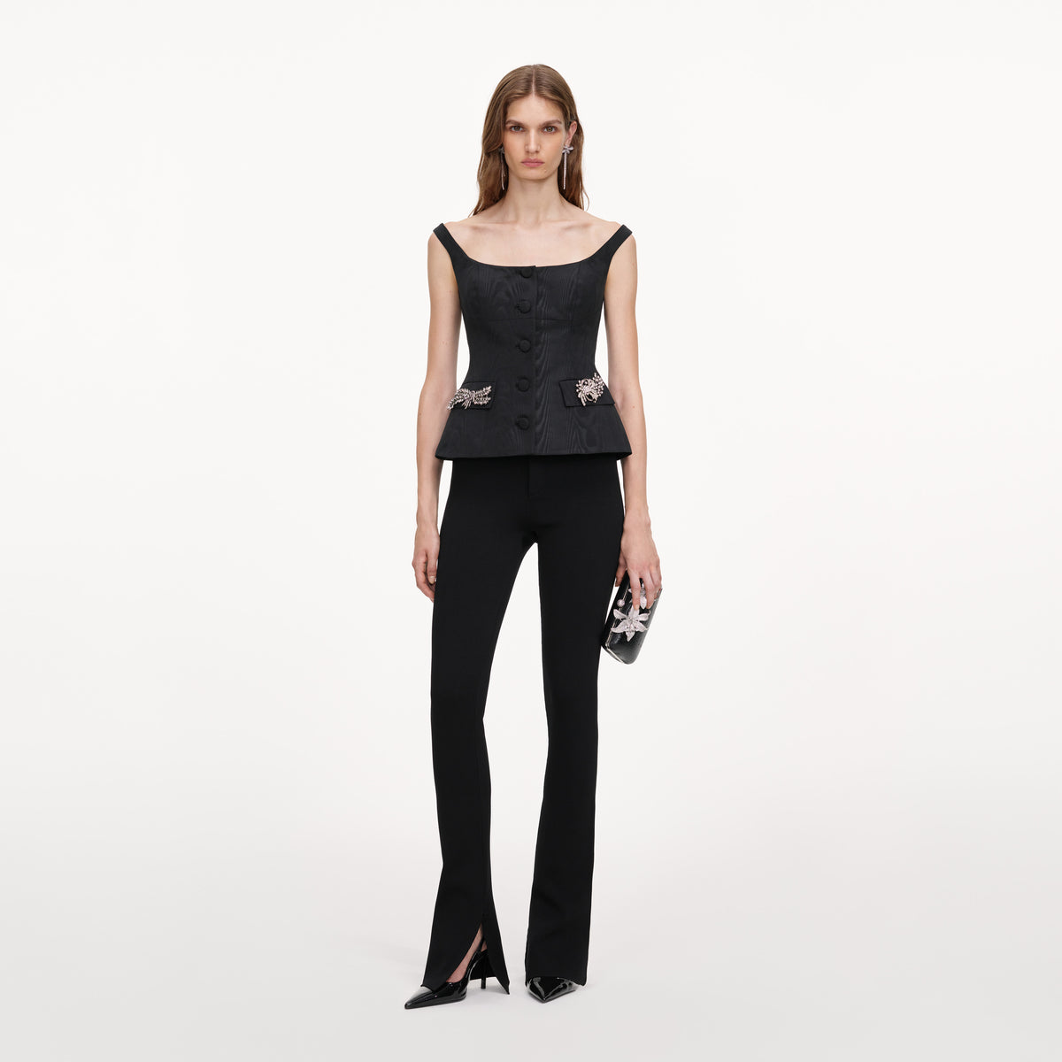 Black Structured Bardot Top