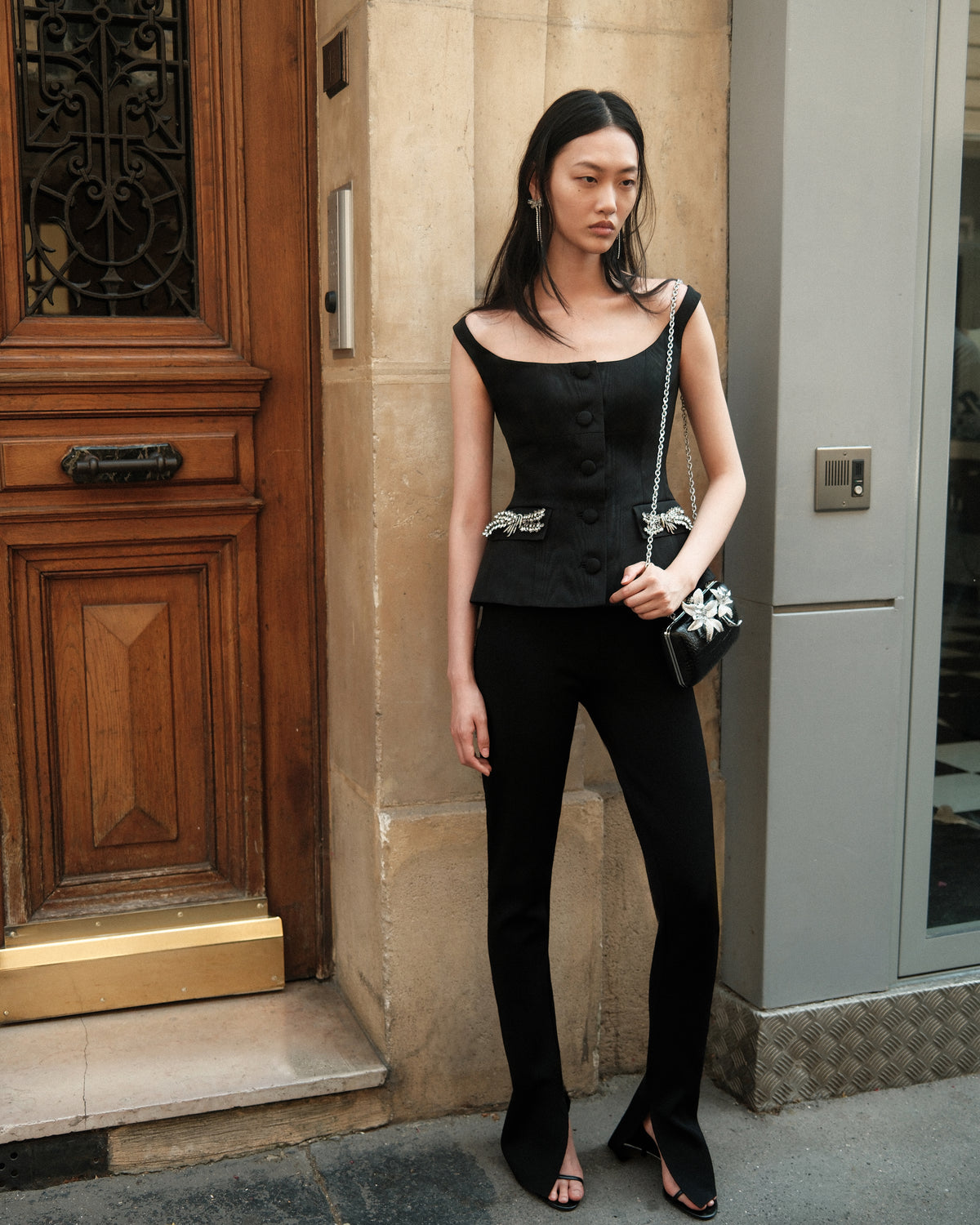 Black Structured Bardot Top