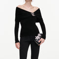 Black Brooch Chenille Knit Top