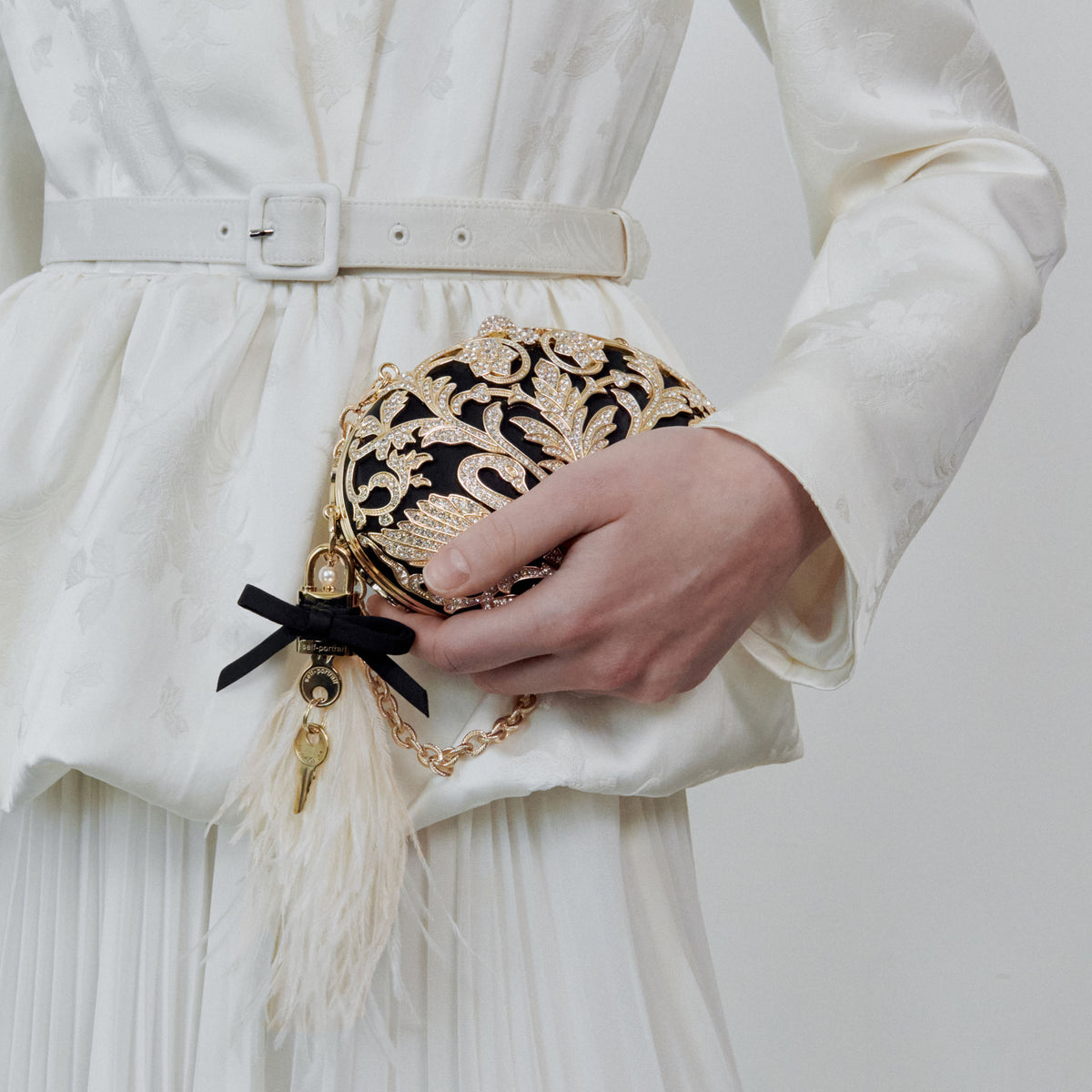 Black Crystal Oval Clutch Bag