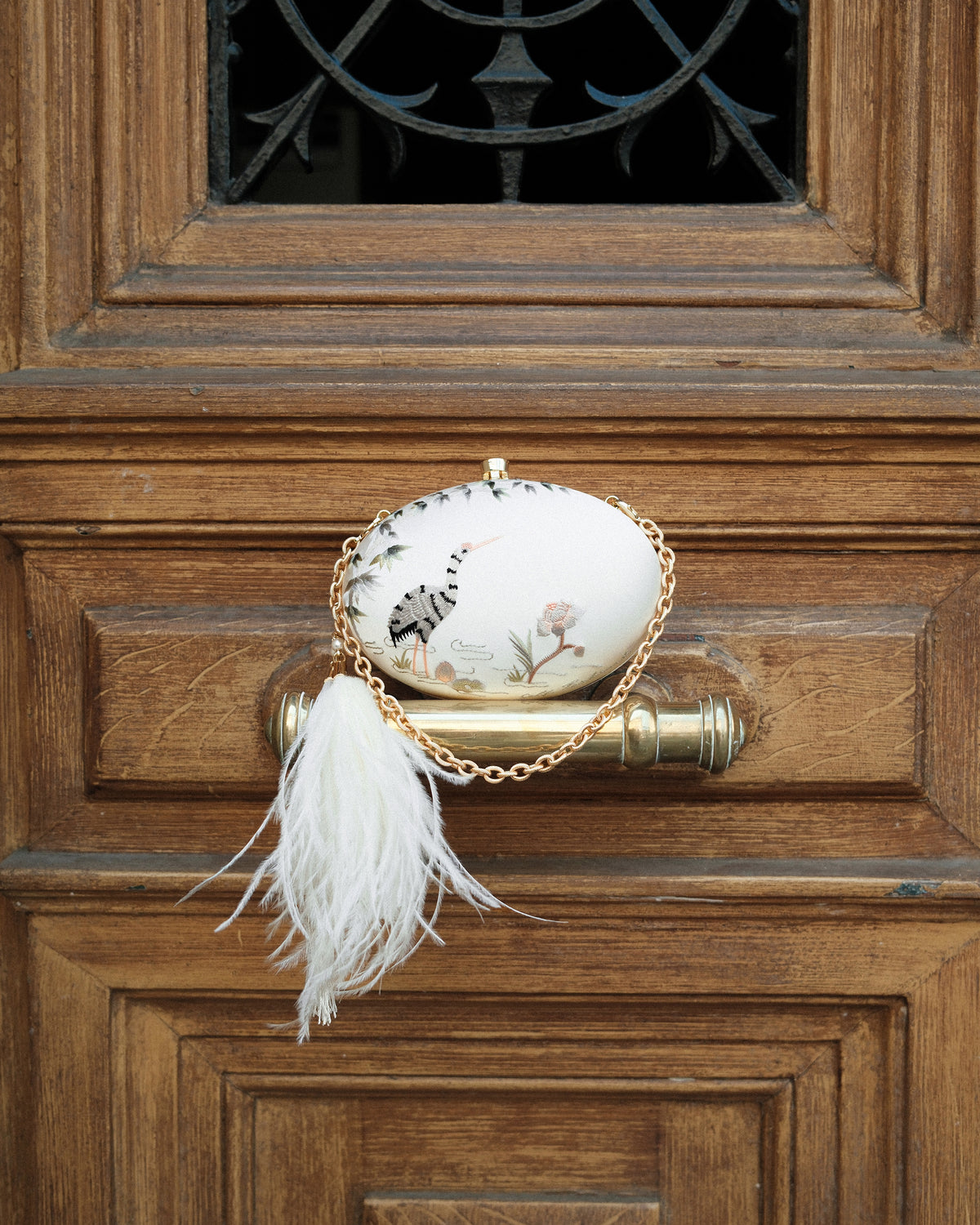 Cream Satin Embroidered Oval Clutch Bag