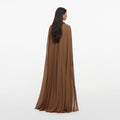 Brown Georgette Cape Maxi Dress