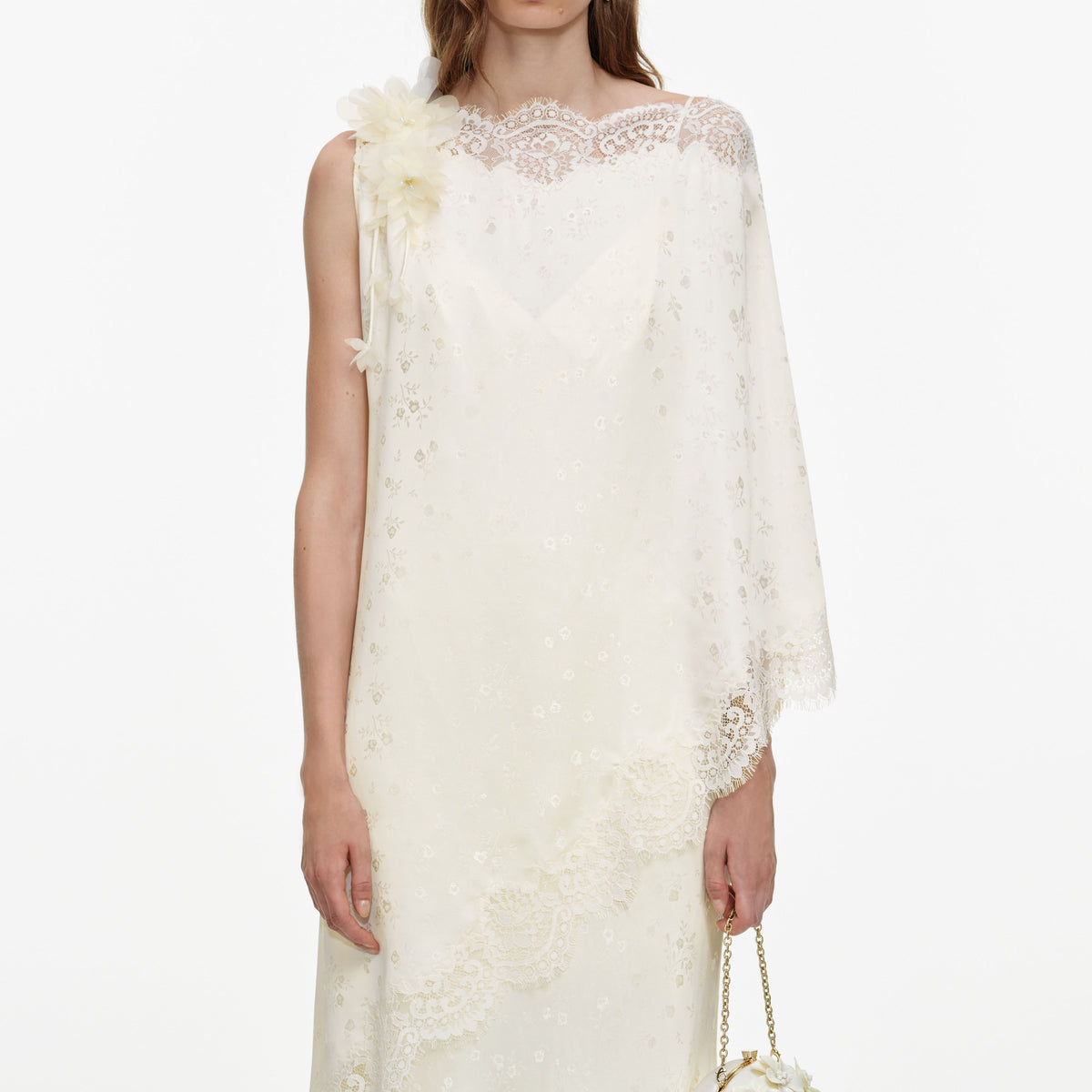 Cream Satin Lace Cape Maxi Dress