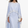 Blue Satin Lace Cape Maxi Dress