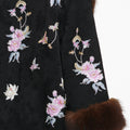 Black Floral Jacquard Fur Collar Coat