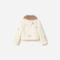 Cream Floral Jacquard Fur Collar Jacket