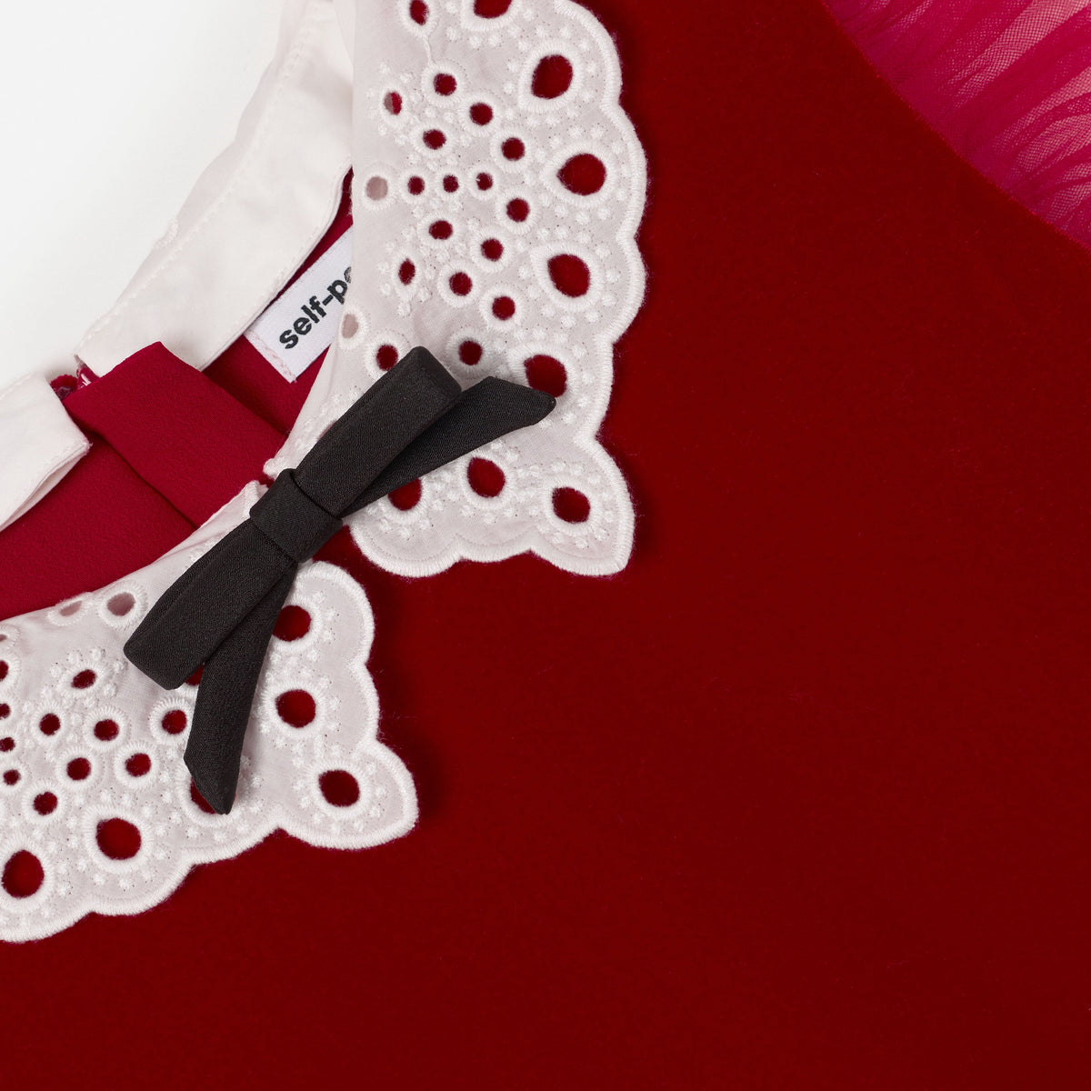 Red Velvet Bow Collar Dress