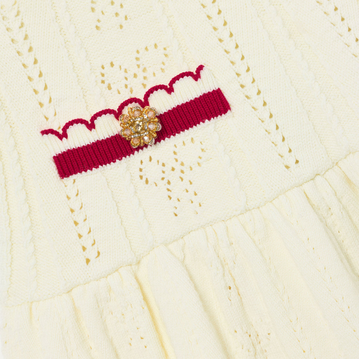 Detail Shot of the Cream Pointelle Knit Stripe Skirt
