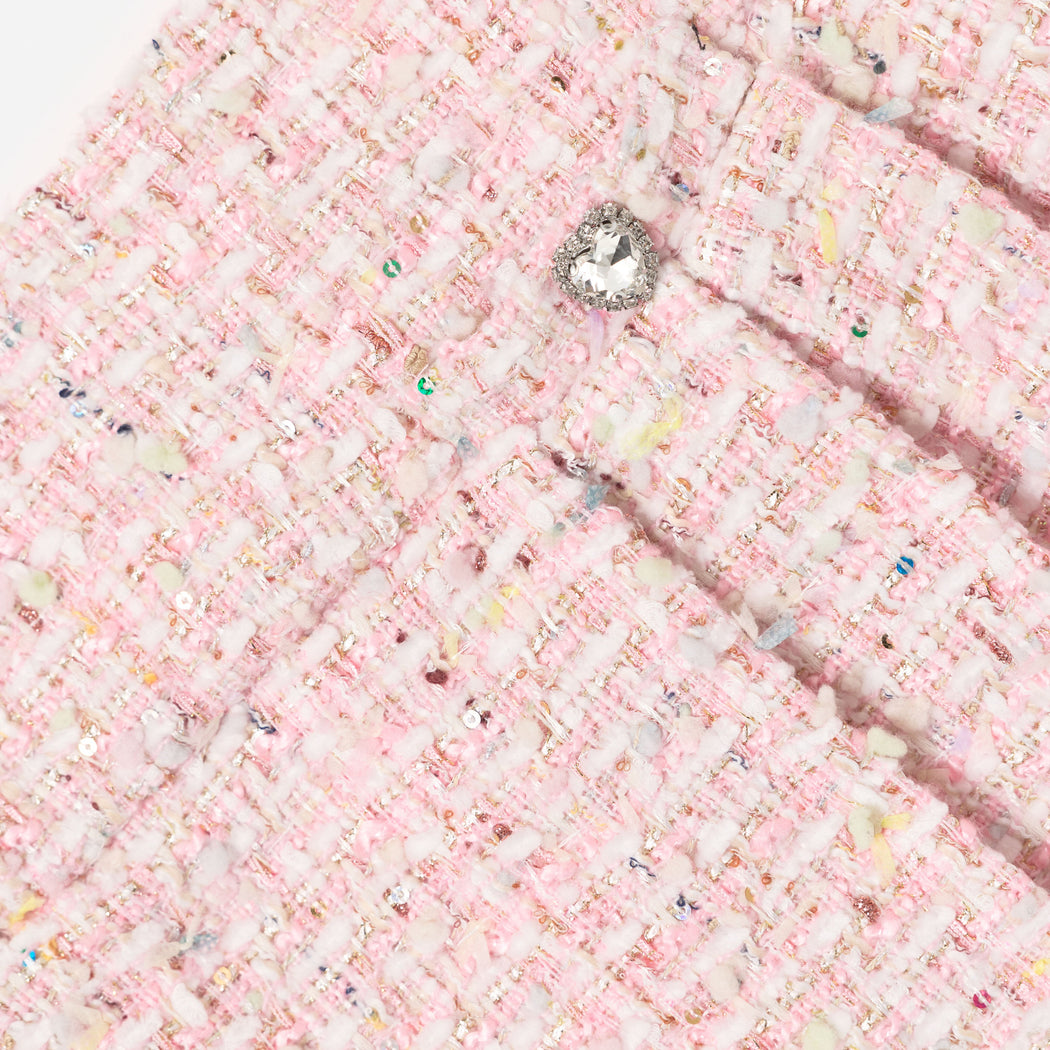 Detail Shot of the Pink Textured Boucle Mini Skirt
