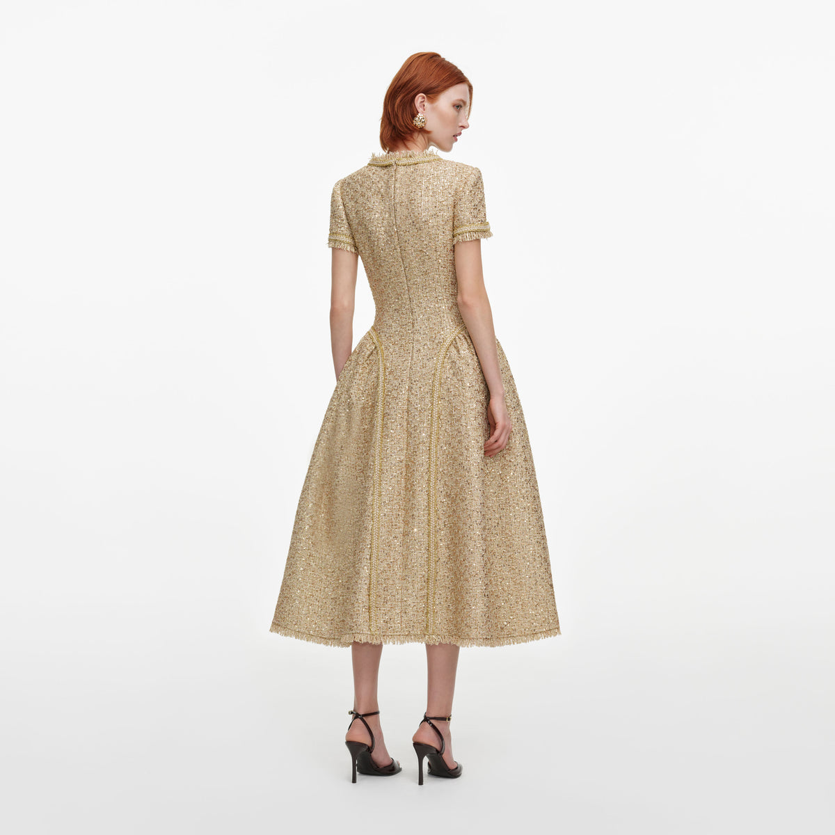 Gold Sequin Boucle Midi Dress