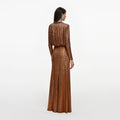 Brown Rhinestone Embellished Maxi Dress
