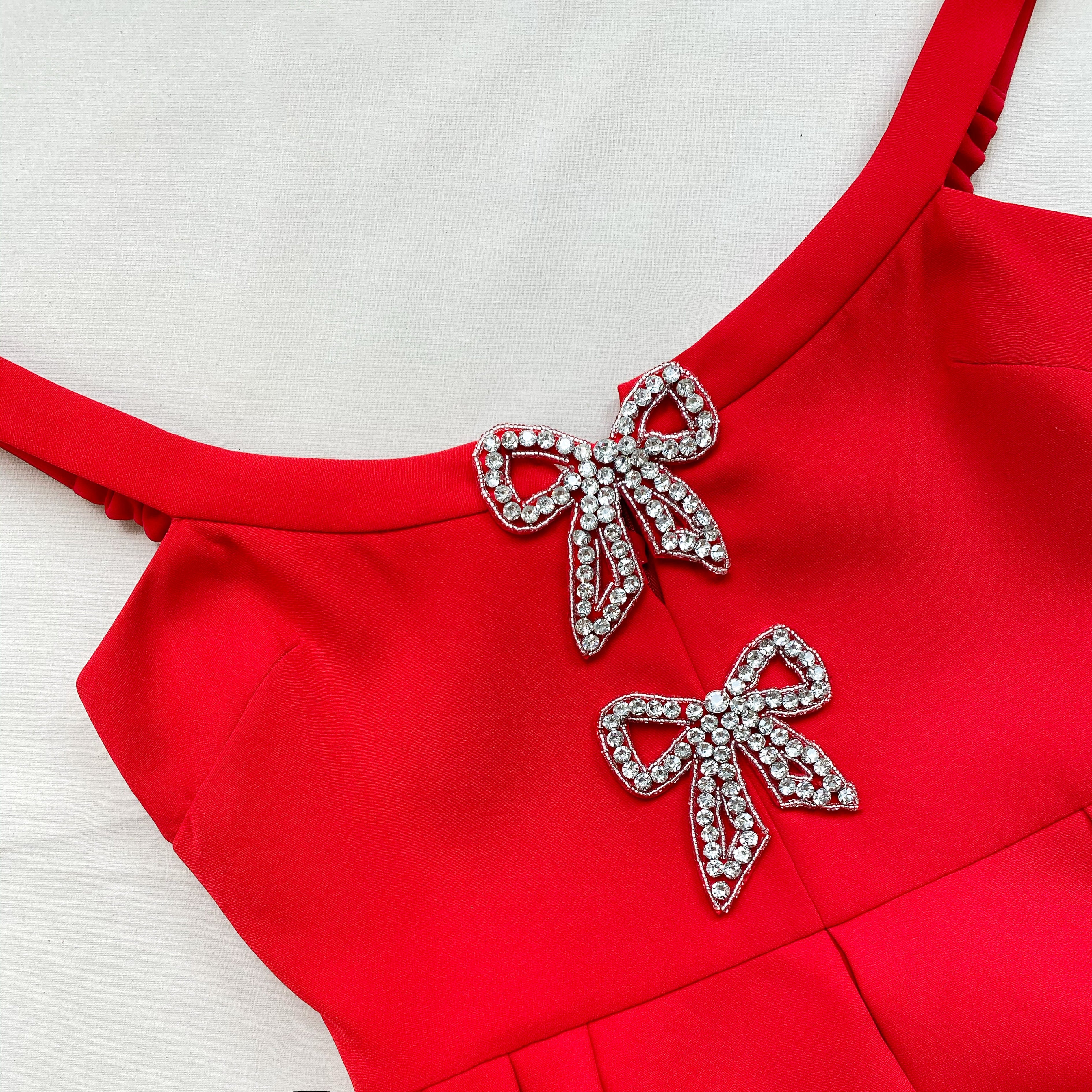 Red Crepe Bow Midi Dress