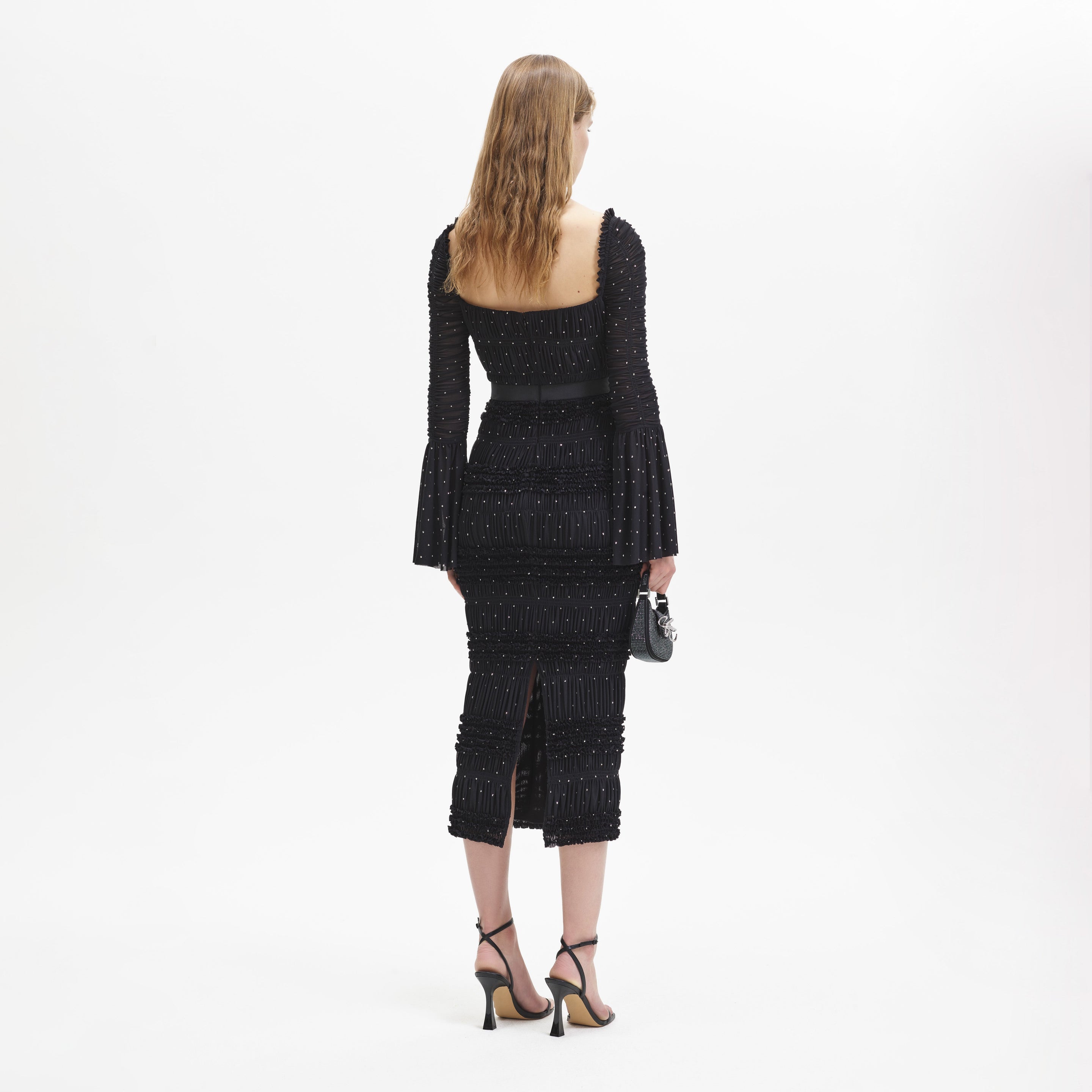 Black Rhinestone Feather Midi Dress – self-portrait-US